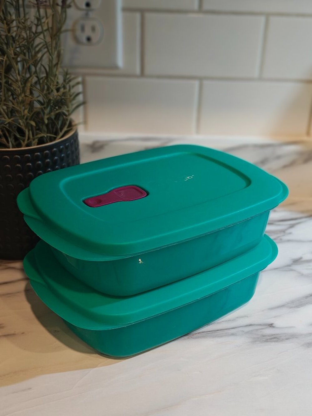 Vintage Tupperware CrystalWave 1L Containers – Set of 2 Turquoise Container